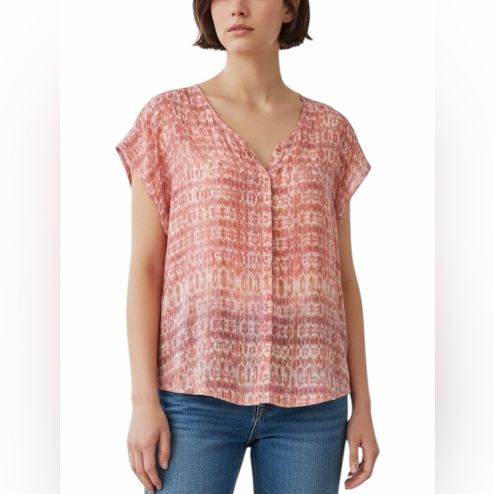 Joie 100% Silk Hidden Button Front Blouse Cap Sleeve Size S EUC